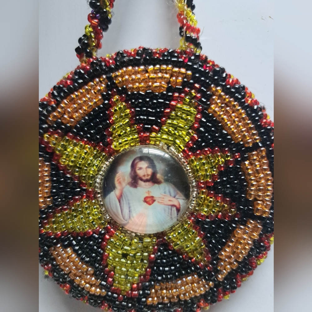 Religeous hand made, beaded medallion